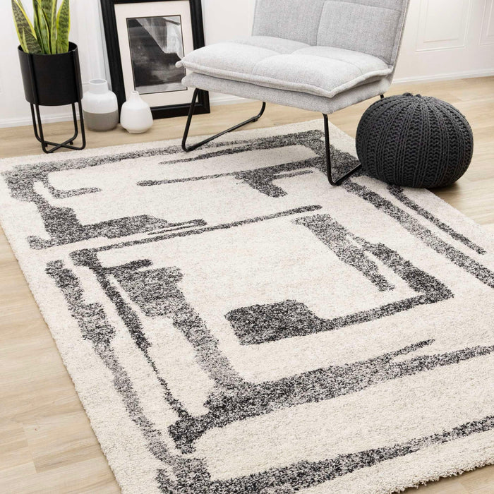 Modern Graphic Cream and Black Mehari Rug (23403-6258) Size: 200 x 290cm- Rugs Direct