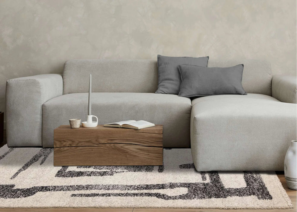 Modern Graphic Cream and Black Mehari Rug (23403-6258) Size: 200 x 290cm- Rugs Direct