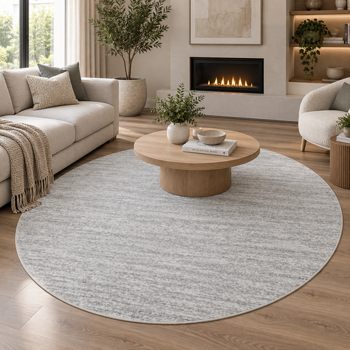 Abrash Design Off White and Light Grey Nomad Round Rug Size: 240 x 240cm (26004-6252))- Rugs Direct NZ