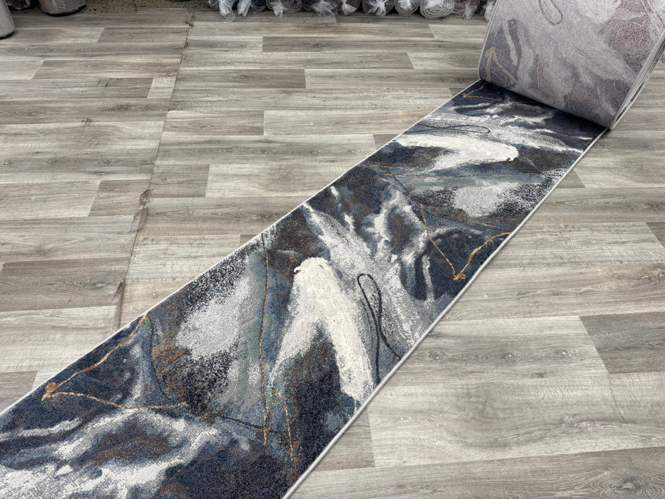 Modern Flowing Abstract Pattern Argentum Hallway Runner Size: 67cm wide x Cut to order- Rugs Direct 