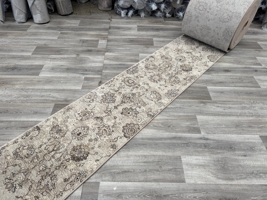 Traditional Distressed Floral Pattern Argentum Hallway Runner Size: 67cm wide x Cut to order - Rugs Direct
