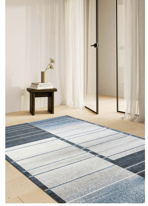 Modern Ocean Blue & Slate Block Linear Madison Rug Size: 200 x 250cm (34023-3151)