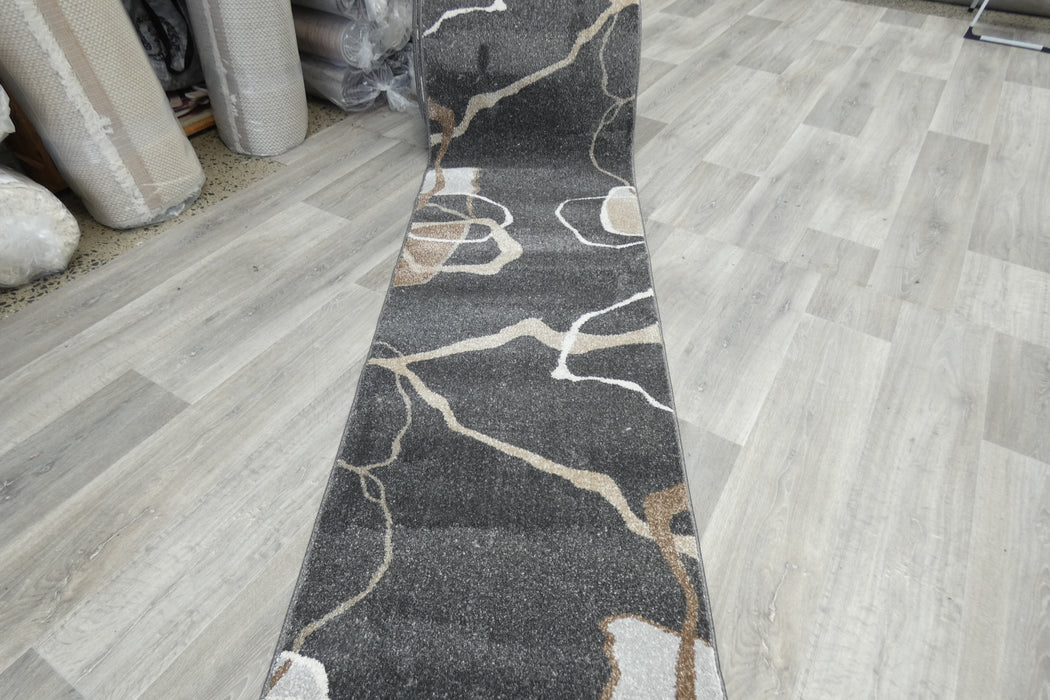 Abstract Charcoal & Beige Contour Madison Hallway Runner 67cm Wide x Cut to Order (34159-3322) - Rugs Direct