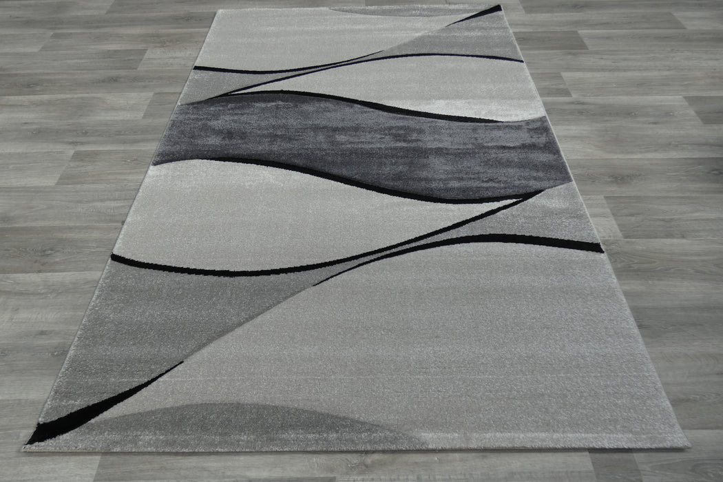 Flow Abstract Wave Pattern Grey Aroha Rug- Rugs Direct 