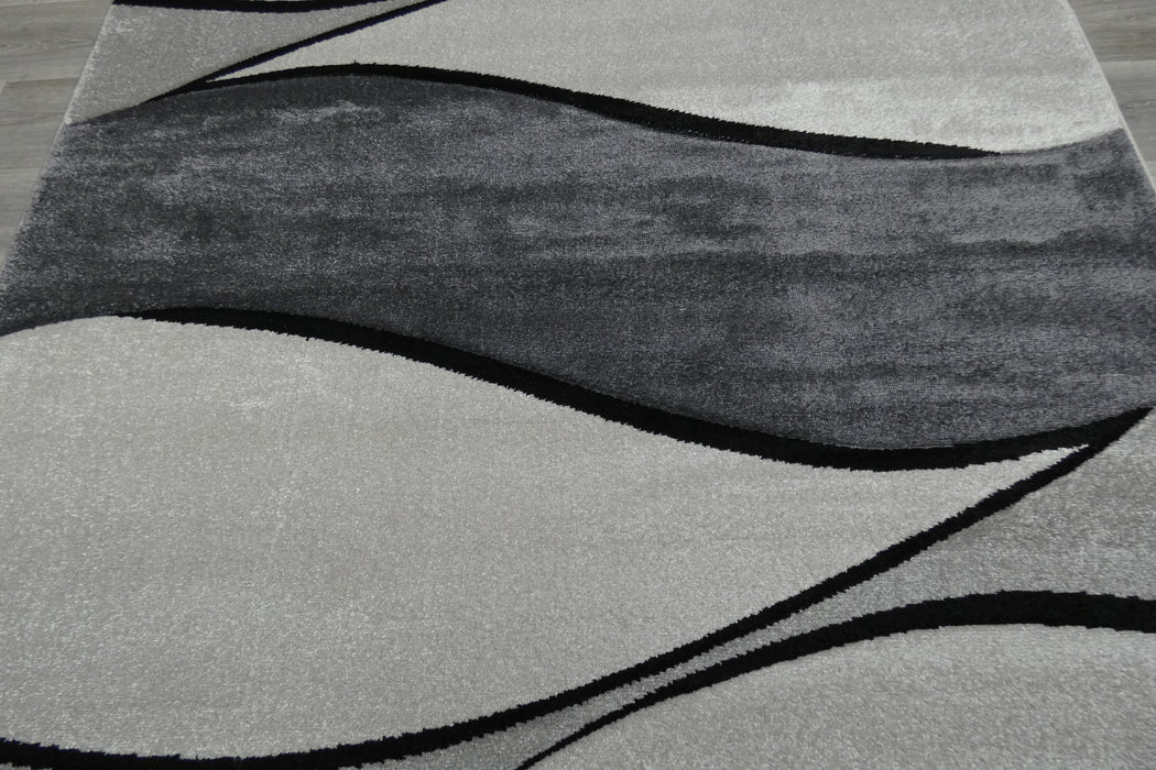 Flow Abstract Wave Pattern Grey Aroha Rug- Rugs Direct 