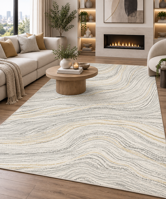 Modern Gold and Grey Marble Accent Rug (37166-6394)- Rugs Direct nz