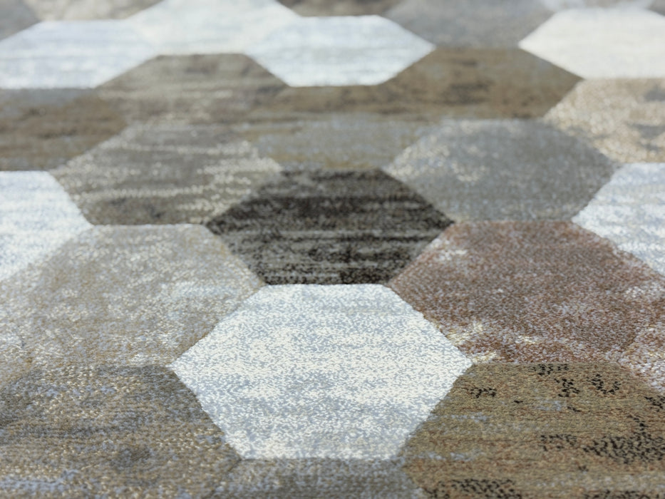 Hive Geometric Design Oval Argentum Rug (63456-6282) Size: 160 x230cm - Rugs Direct