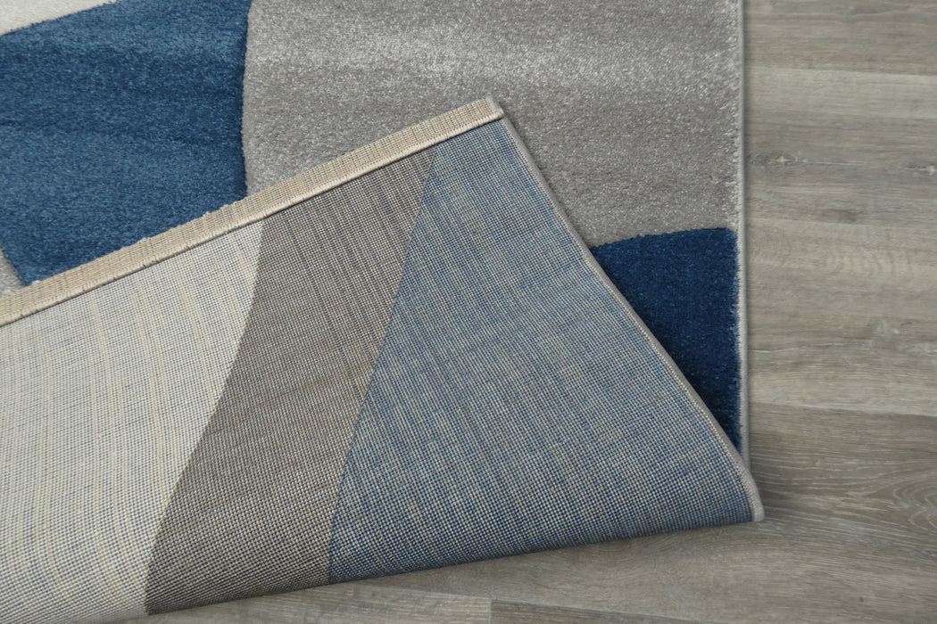 Abstract Modern Design Turkish Rug in Navy/ Grey/ White- Rugs Direct 