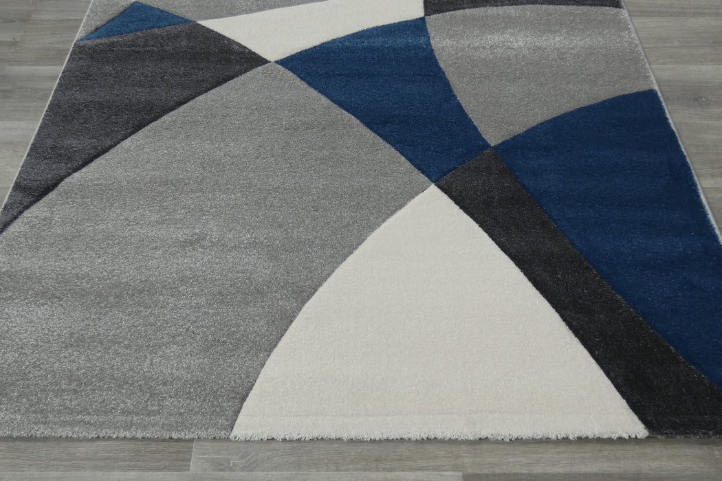 Abstract Modern Design Turkish Rug in Navy/ Grey/ White- Rugs Direct 