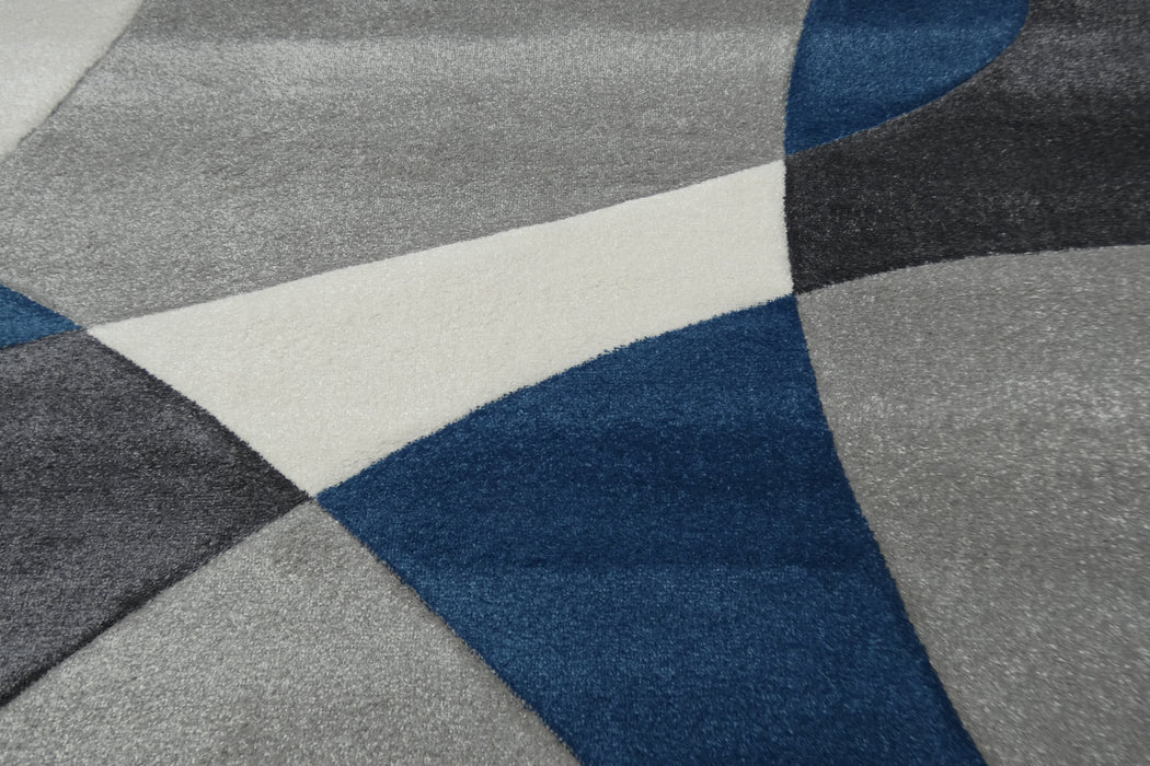 Abstract Modern Design Turkish Rug in Navy/ Grey/ White- Rugs Direct 