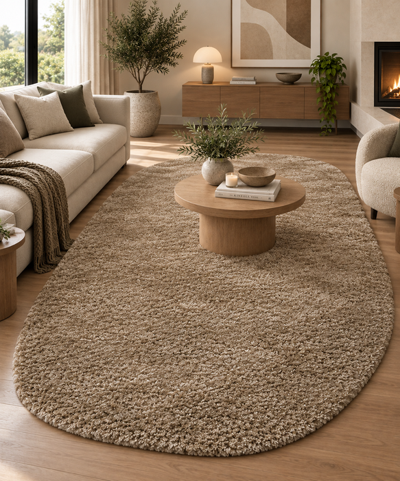 Twilight Shaggy Light Brown & Beige Colour Pebble Shape Rug Size: 160 x 230cm (39001-2244)- Rugs Direct NZ