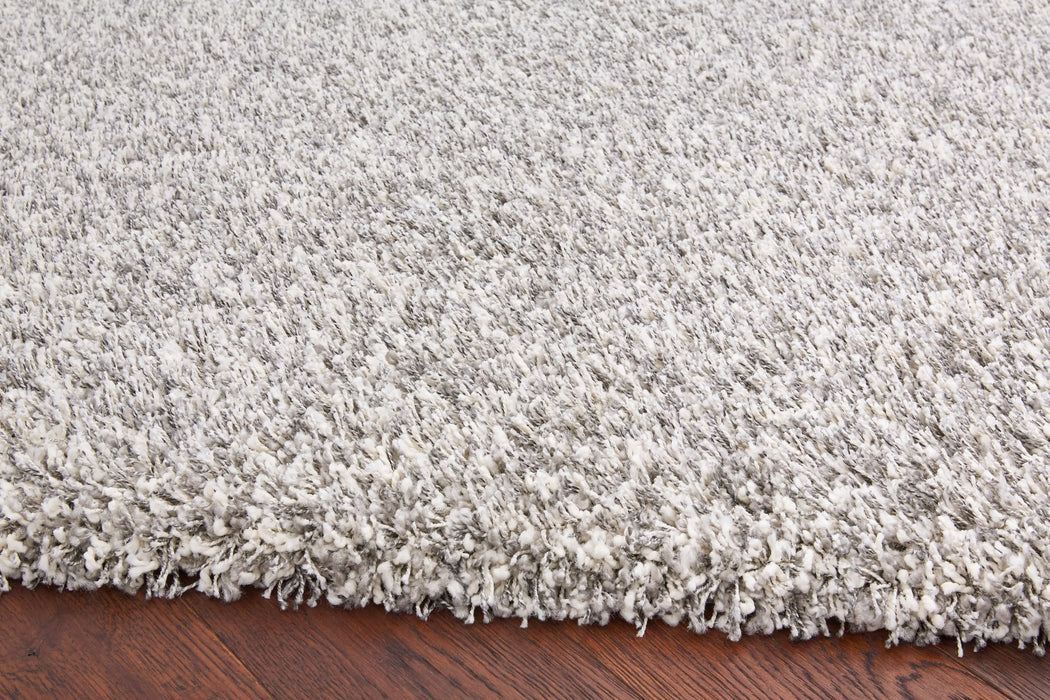 Twilight Shaggy Silver Ivory Mix Pebble Shape Rug Size: 240 x 340cm (39001-6699)- Rugs Direct