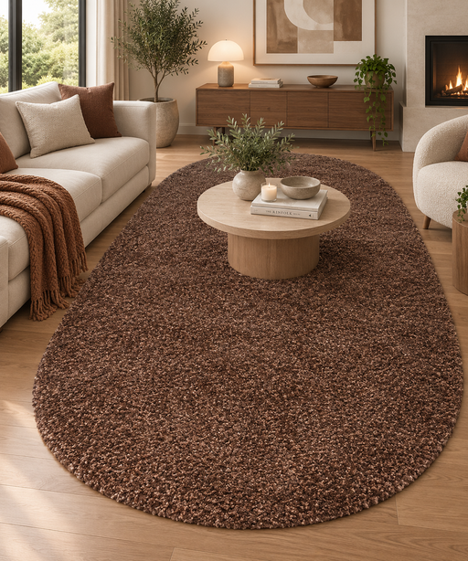 Twilight Shaggy Mocha Brown Colour Pebble Shape Rug Size: 160 x 230cm (39001-8822)- Rugs Direct NZ 