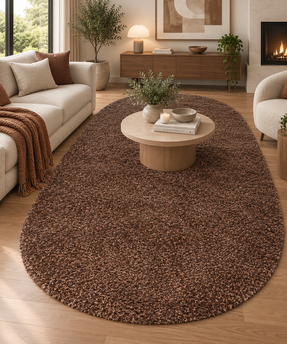 Twilight Shaggy Mocha Brown Colour Pebble Shape Rug Size: 160 x 230cm (39001-8822)- Rugs Direct NZ 