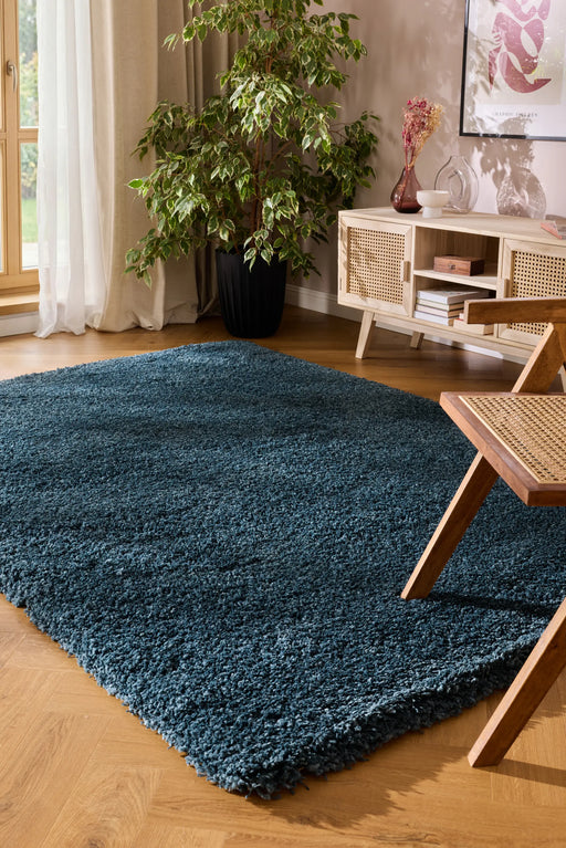 Textured Navy Blue Solid Plain Twilight Shaggy Rug (39001-5544) - Rugs Direct