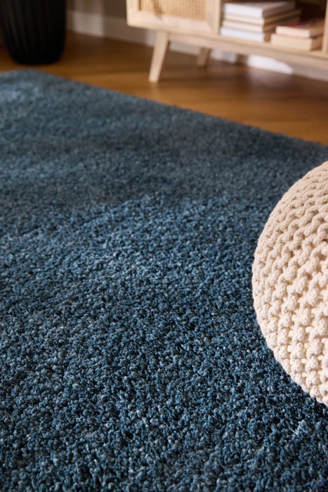 Textured Navy Blue Solid Plain Twilight Shaggy Rug (39001-5544) - Rugs Direct