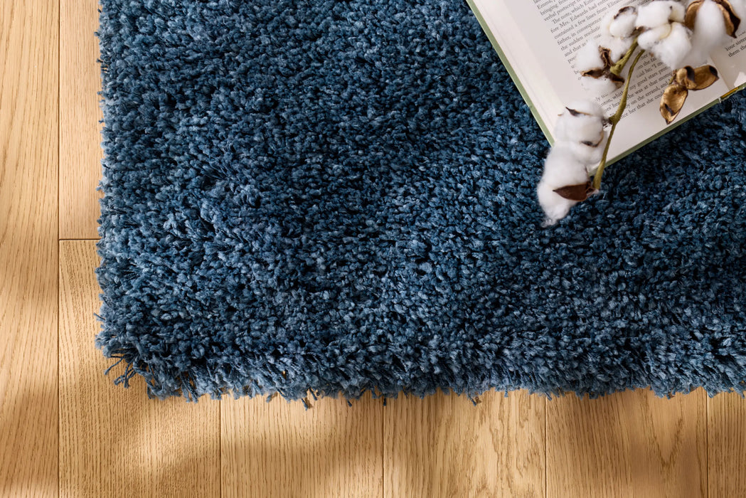 Textured Navy Blue Solid Plain Twilight Shaggy Rug (39001-5544) - Rugs Direct