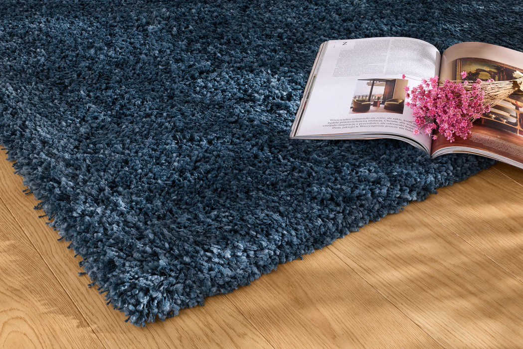 Textured Navy Blue Solid Plain Twilight Shaggy Rug (39001-5544) - Rugs Direct