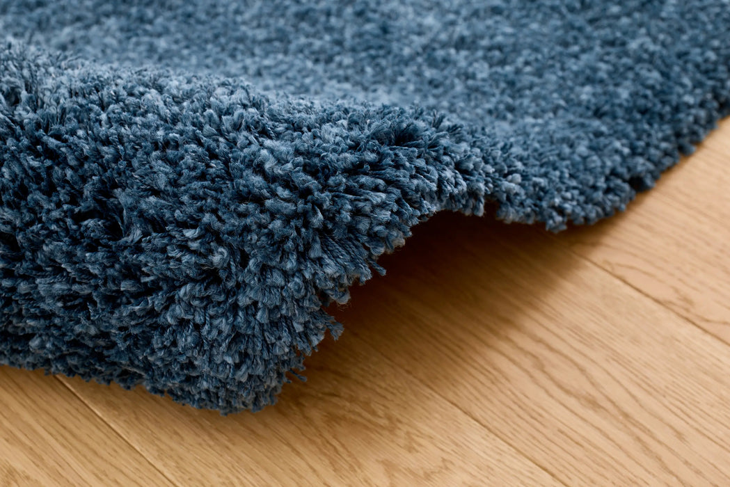 Textured Navy Blue Solid Plain Twilight Shaggy Rug (39001-5544) - Rugs Direct