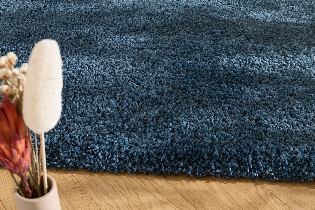 Textured Navy Blue Solid Plain Twilight Shaggy Rug (39001-5544) - Rugs Direct