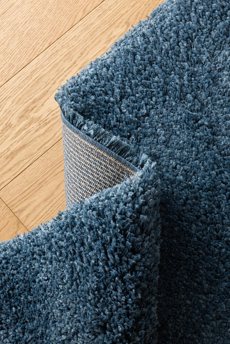 Textured Navy Blue Solid Plain Twilight Shaggy Rug (39001-5544) - Rugs Direct
