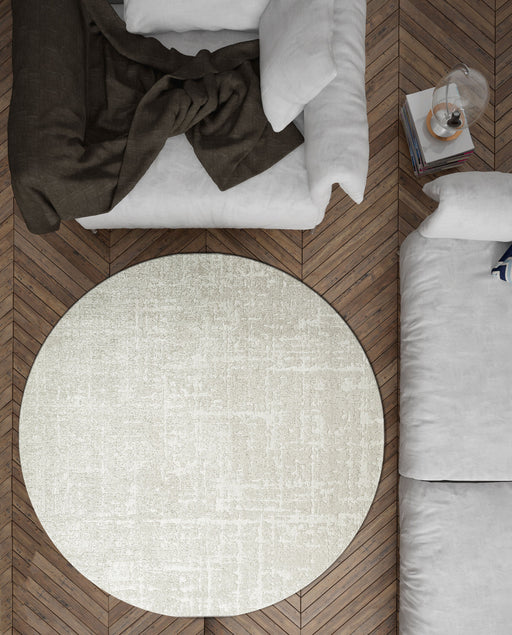 Modern Luxurious Textured Trentino Ivory Round Rug (41003-6161) Size: 200 x 200cm- Rugs Direct