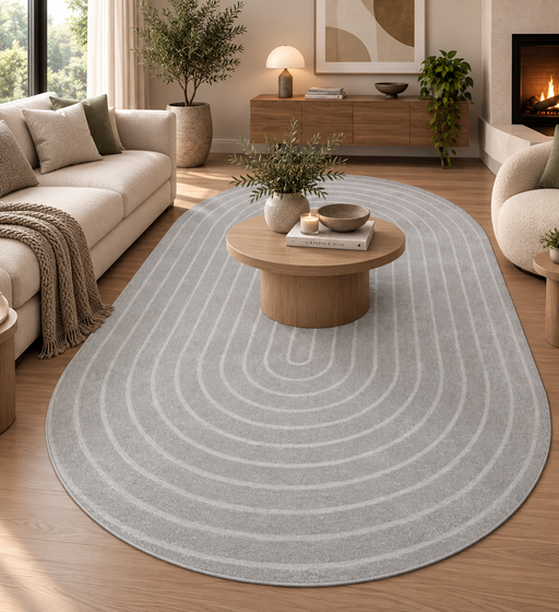 Contemporary Contour Lines Textured Trentino Oval Rug (41013-6161) Size: 160 x 230cm- Rugs Direct nz