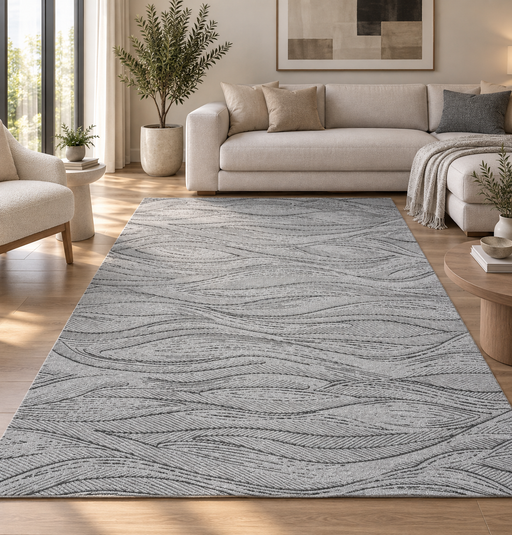 Trentino Grey Flowing Leaf Textured Rug (41026-2131)- Rugs Direct NZ