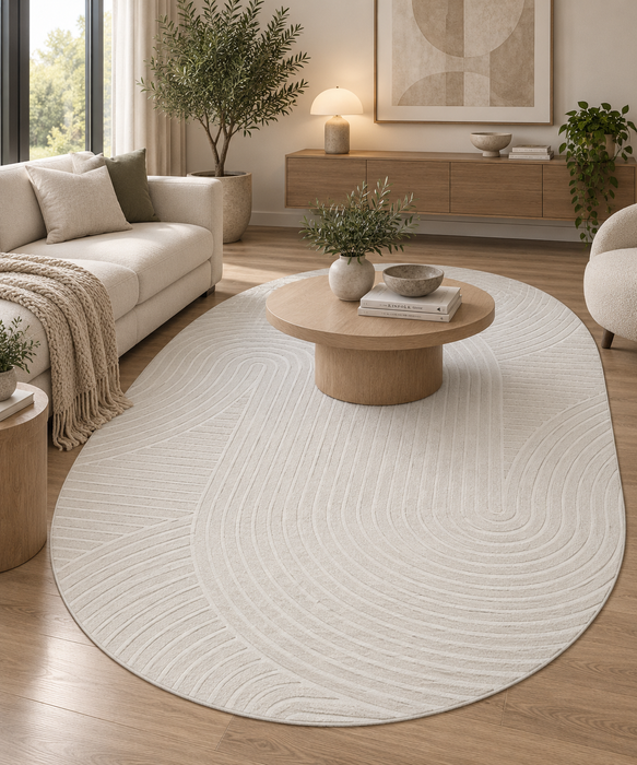 Contemporary Minimalist Arch Line Textured Trentino Oval Rug (41061-6161) Size: 160 x 230cm - Rugs Direct NZ