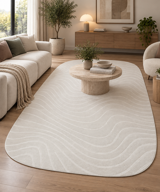 Contemporary Curved Line Textured Trentino Trapezoid Shape Rug Size: 160 x 230cm (41077-6161) - Rugs Direct NZ