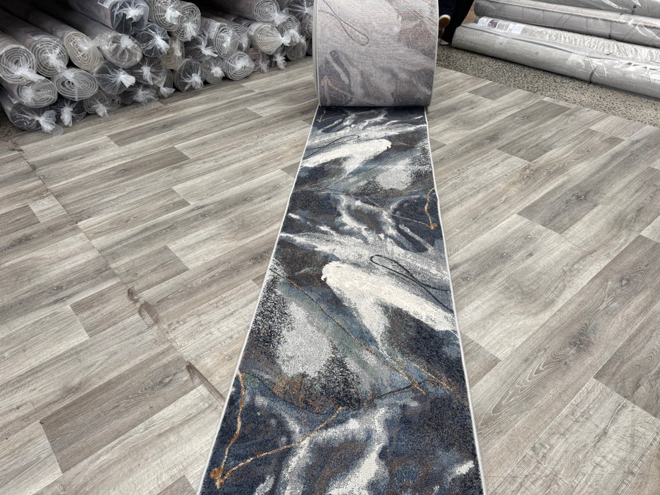 Modern Flowing Abstract Pattern Argentum Hallway Runner Size: 67cm wide x Cut to order