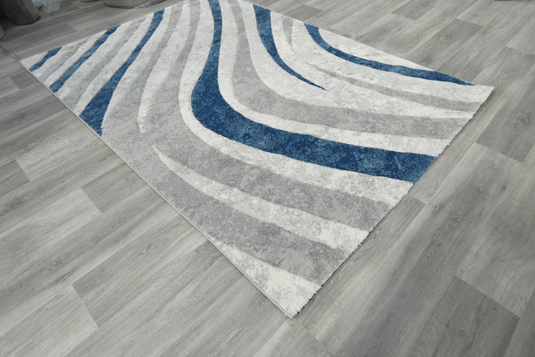 Abstract Metro Graphic Wave Blue & Grey Aroha Rug- Rugs Direct 