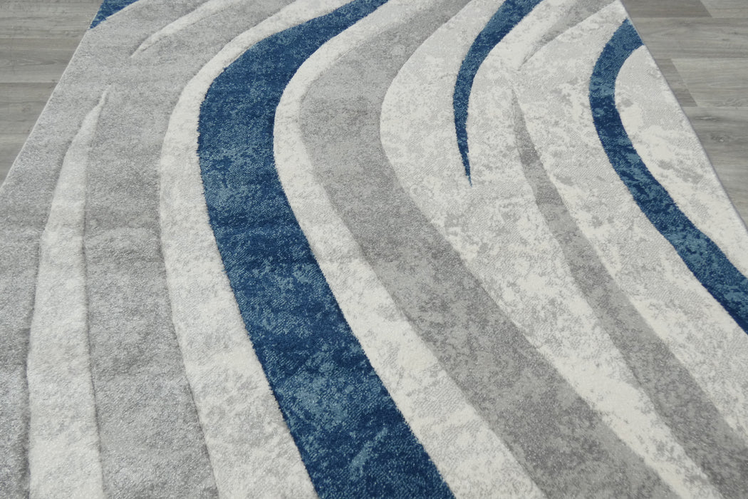 Abstract Metro Graphic Wave Blue & Grey Aroha Rug- Rugs Direct 