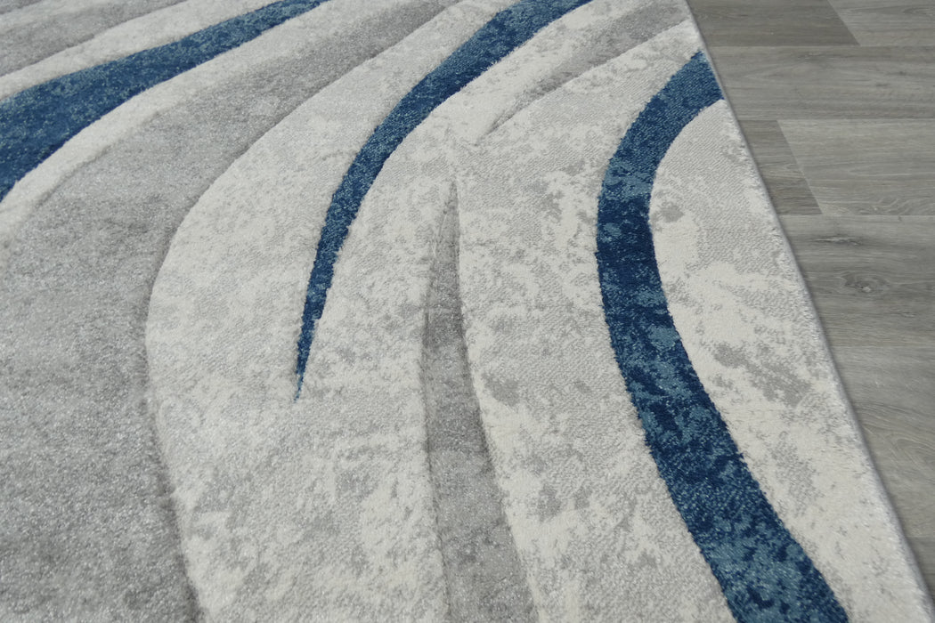Abstract Metro Graphic Wave Blue & Grey Aroha Rug- Rugs Direct 