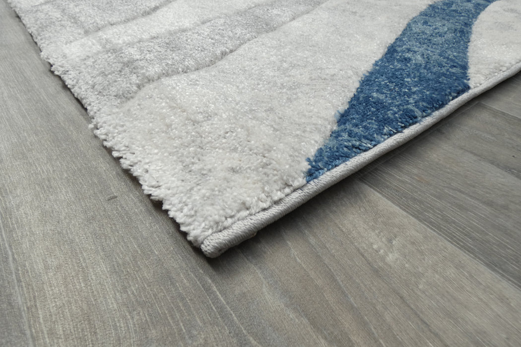 Abstract Metro Graphic Wave Blue & Grey Aroha Rug- Rugs Direct 