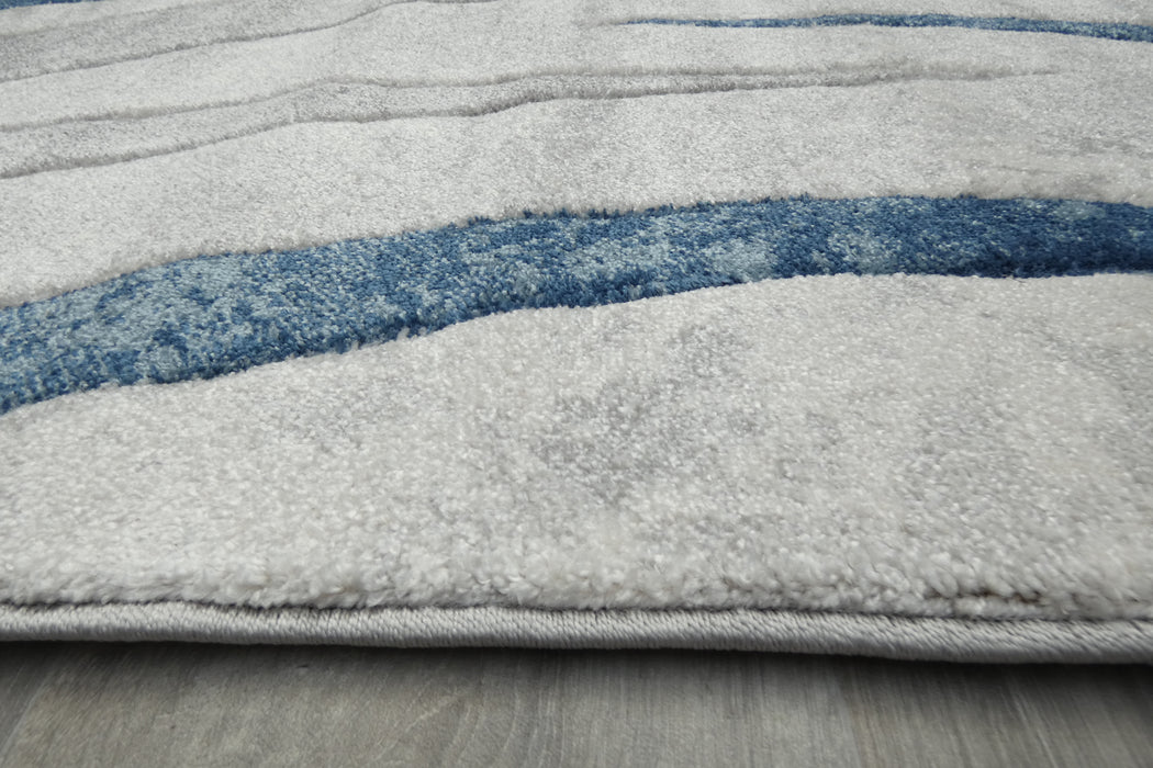 Abstract Metro Graphic Wave Blue & Grey Aroha Rug- Rugs Direct 