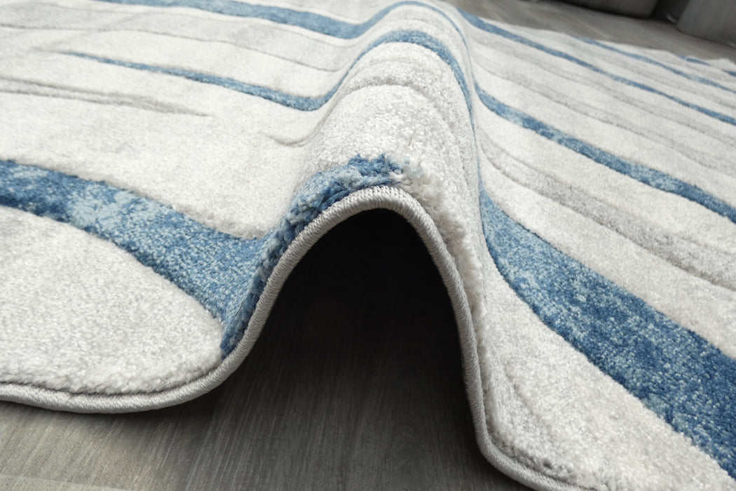 Abstract Metro Graphic Wave Blue & Grey Aroha Rug- Rugs Direct 
