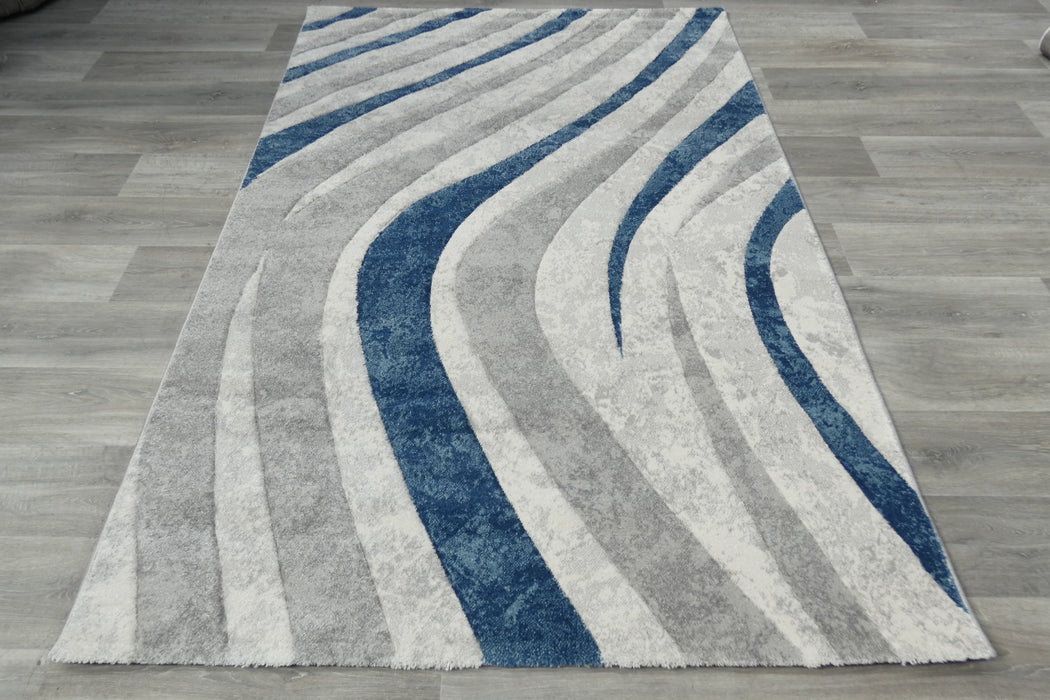 Abstract Metro Graphic Wave Blue & Grey Aroha Rug- Rugs Direct 