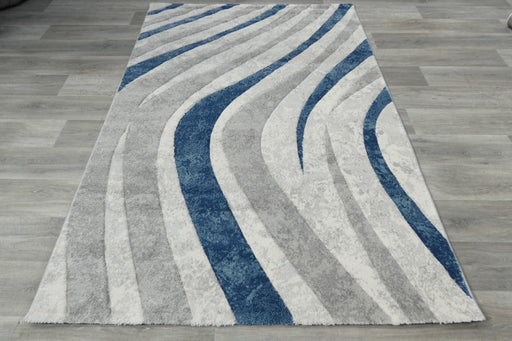 Abstract Metro Graphic Wave Blue & Grey Aroha Rug- Rugs Direct 