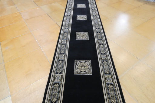Da Vinci Traditional Black and Gold Medallion Hallway Runner 80cm Wide x Cut to Order (57801-3233)- Rugs Direct 