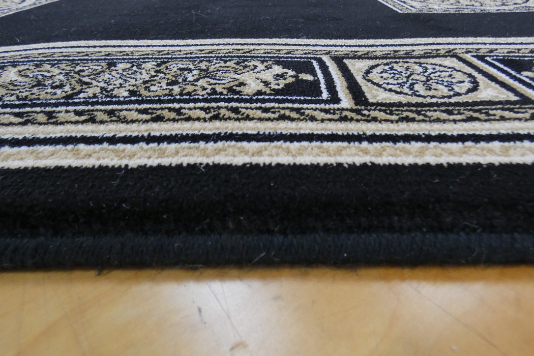 Da Vinci Traditional Black and Gold Medallion Hallway Runner 80cm Wide x Cut to Order (57801-3233)- Rugs Direct 