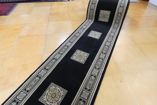 Da Vinci Traditional Black and Gold Medallion Hallway Runner 80cm Wide x Cut to Order (57801-3233)- Rugs Direct 