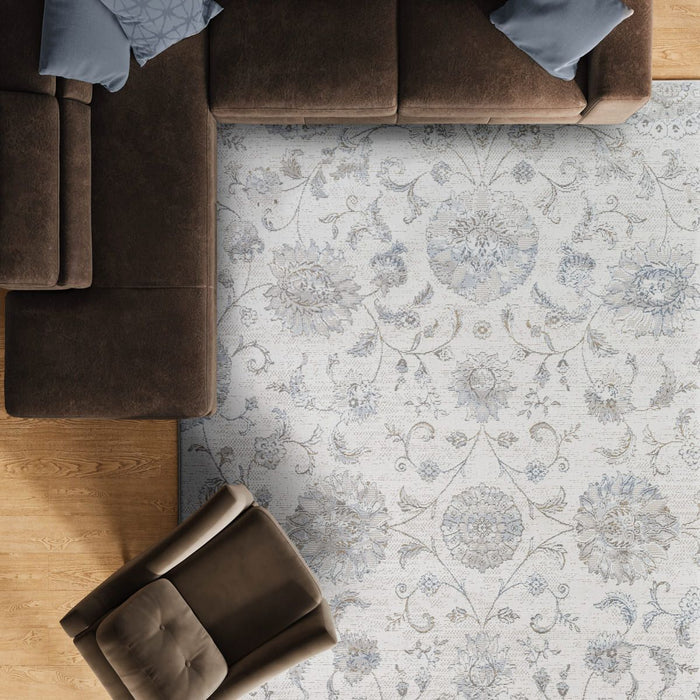 Vintage Floral Transitional Cream & Soft Blue Harmony Rug - Rugs Direct
