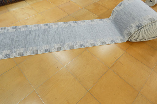 Boho Neutral Striped Border Design Harmony Runner Size: 80cm wide x Cut to order (59006-5575)- Rugs Direct 