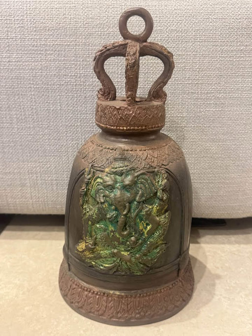 Antique Temple Bell with Ganesha Motif- Rugs Direct 