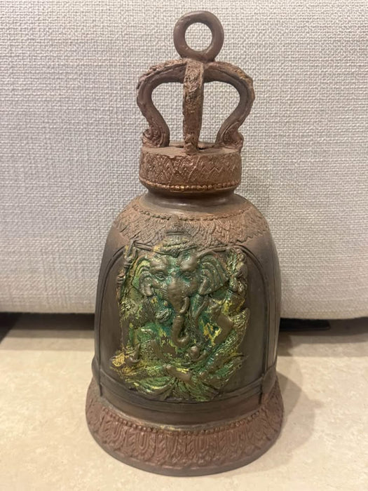 Antique Temple Bell with Ganesha Motif- Rugs Direct 