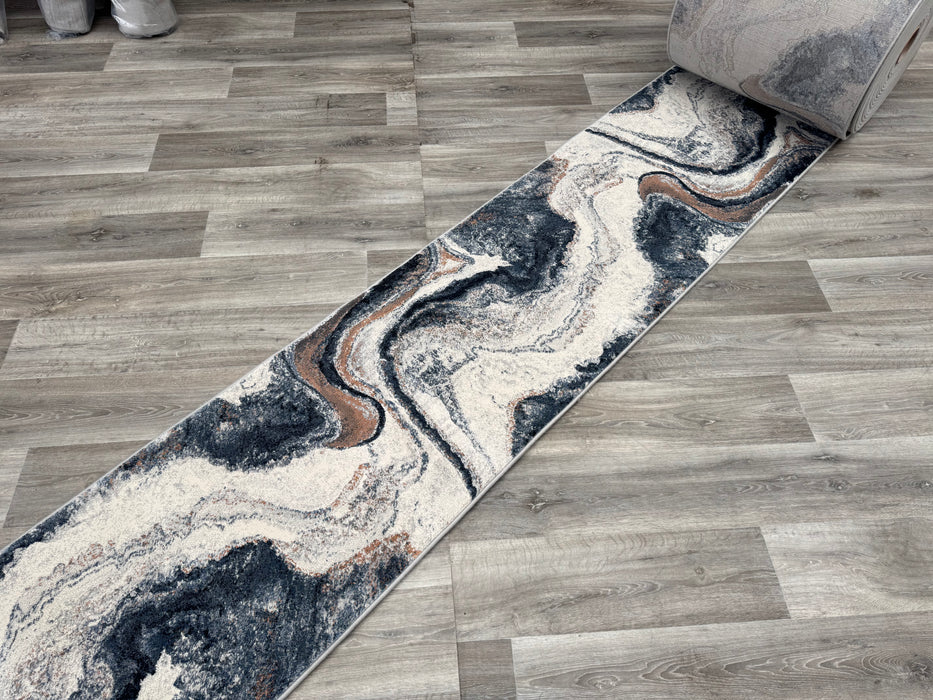 Abstract Marble Swirl Pattern Argentum Hallway Runner Size: 67cm wide x Cut to order- Rugs Direct 