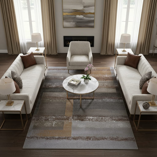 Nordic Charcoal & Earthy Brown Abstract Stripe Argentum Rug (63026-7248) - Rugs Direct