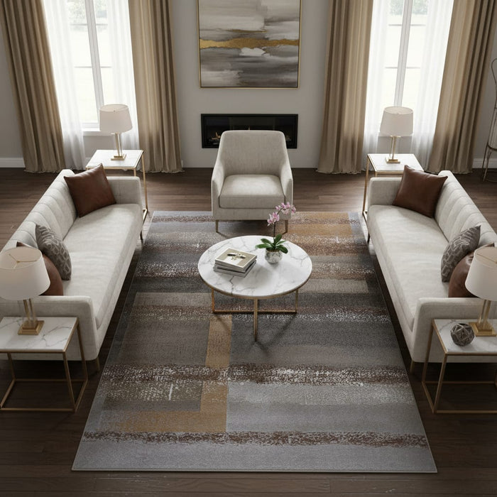 Nordic Charcoal & Earthy Brown Abstract Stripe Argentum Rug (63026-7248) - Rugs Direct