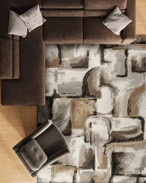 Abstract Geometric Stone Effect Argentum Rug Size: 200 x 290cm (63065-4243) - Rugs Direct